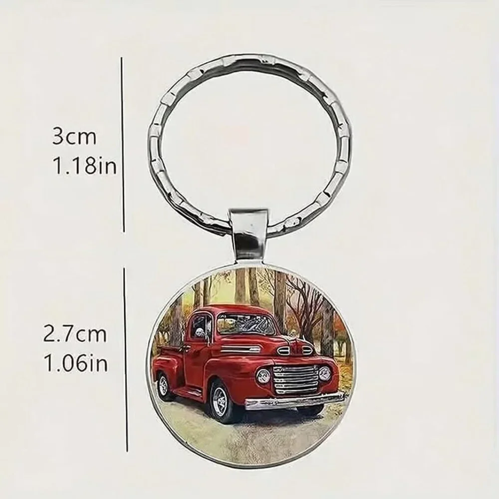 Stainless Steel Red Vintage Truck Keyring Keychain Accessory